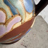 Vintage C.M. Bergen Hand-Painted Ceramic Vase — Brown & Pastel Floral Glazed Pitcher, 21cm