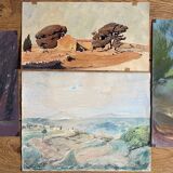Paintings set of 4 drawings by Ed. Pannetier (1884-1965) Provence Côte d'Azur