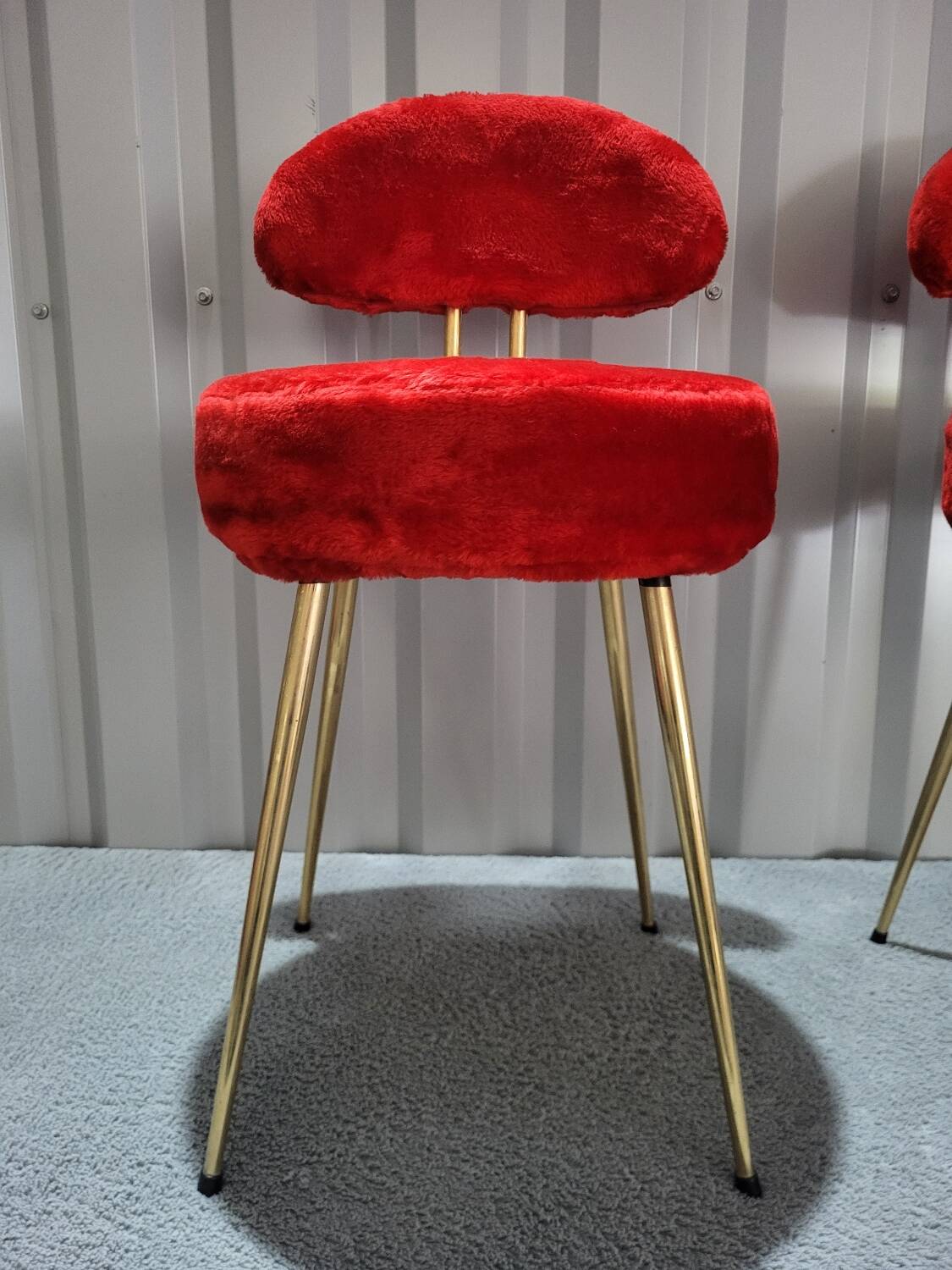 Pair of Pelfran Vintage red furry sheepskin chairs