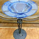 Antique Art Deco lamp from the 1930s, wrought iron with a blue basin in the Ezan style.