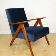Classic armchair Var B-310 1960s vintage navy velvet - dark wood - 2 pieces available
