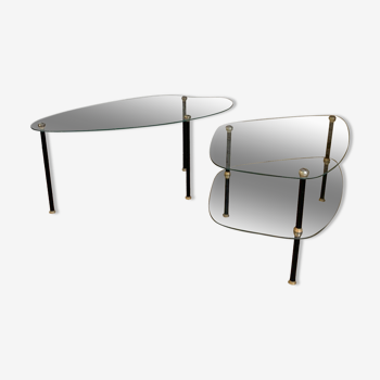 Duo de 2 tables basses en verre et métal des années 1950 , dans le style de Edoardo Paoli