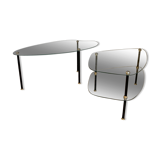 Pair of 2 glass and metal coffee tables from the 1950s, in the style of Edoardo Paoli
