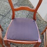Set of 4 chairs in solid cherry; Louis Philippe style; Violin file; Seat in moleskine