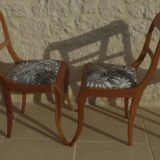 Set of 4 chic wooden chairs with firm fabric seats in Louis Philippe style – Completely revamped
