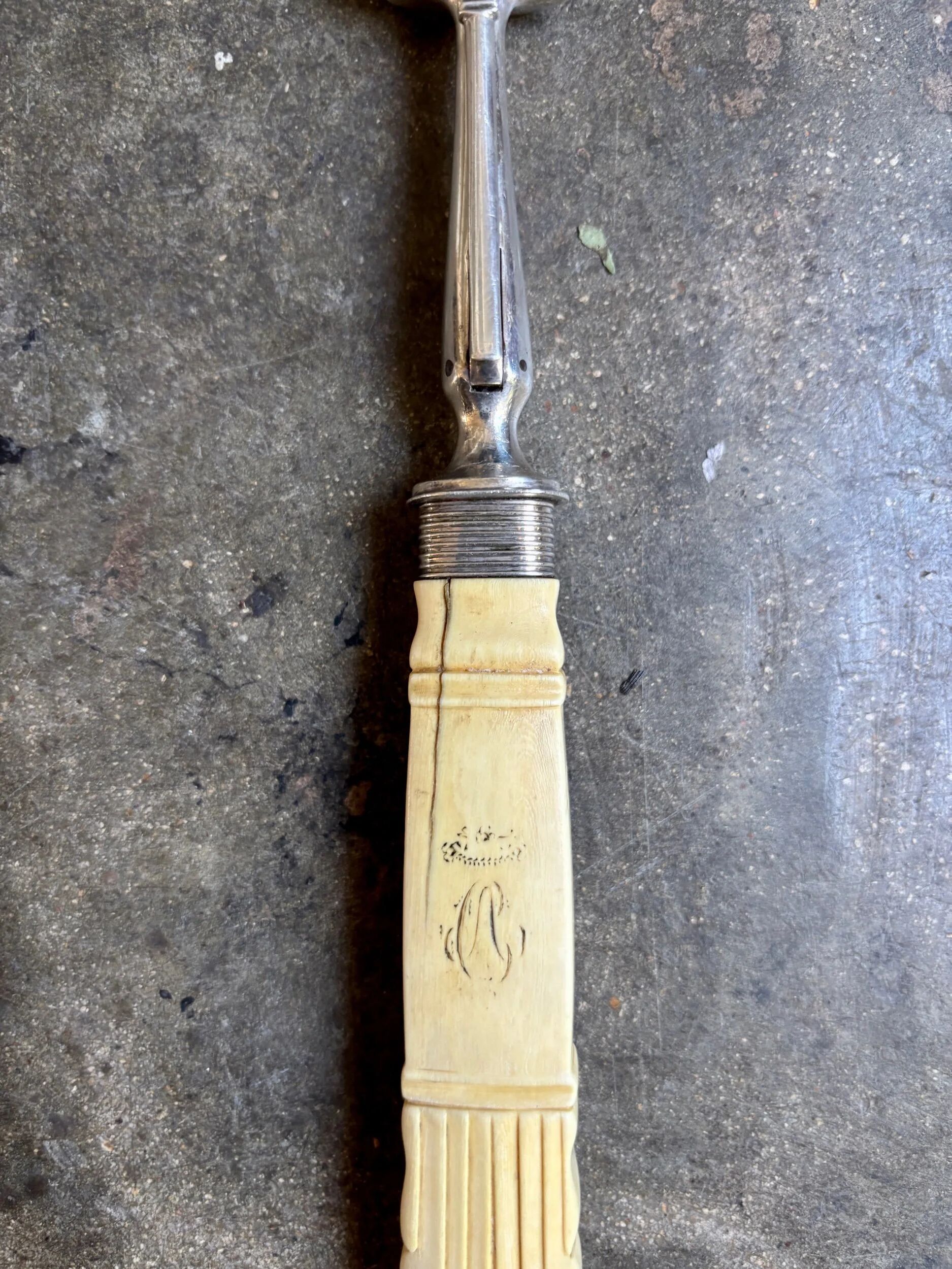 Silver and bone serving fork