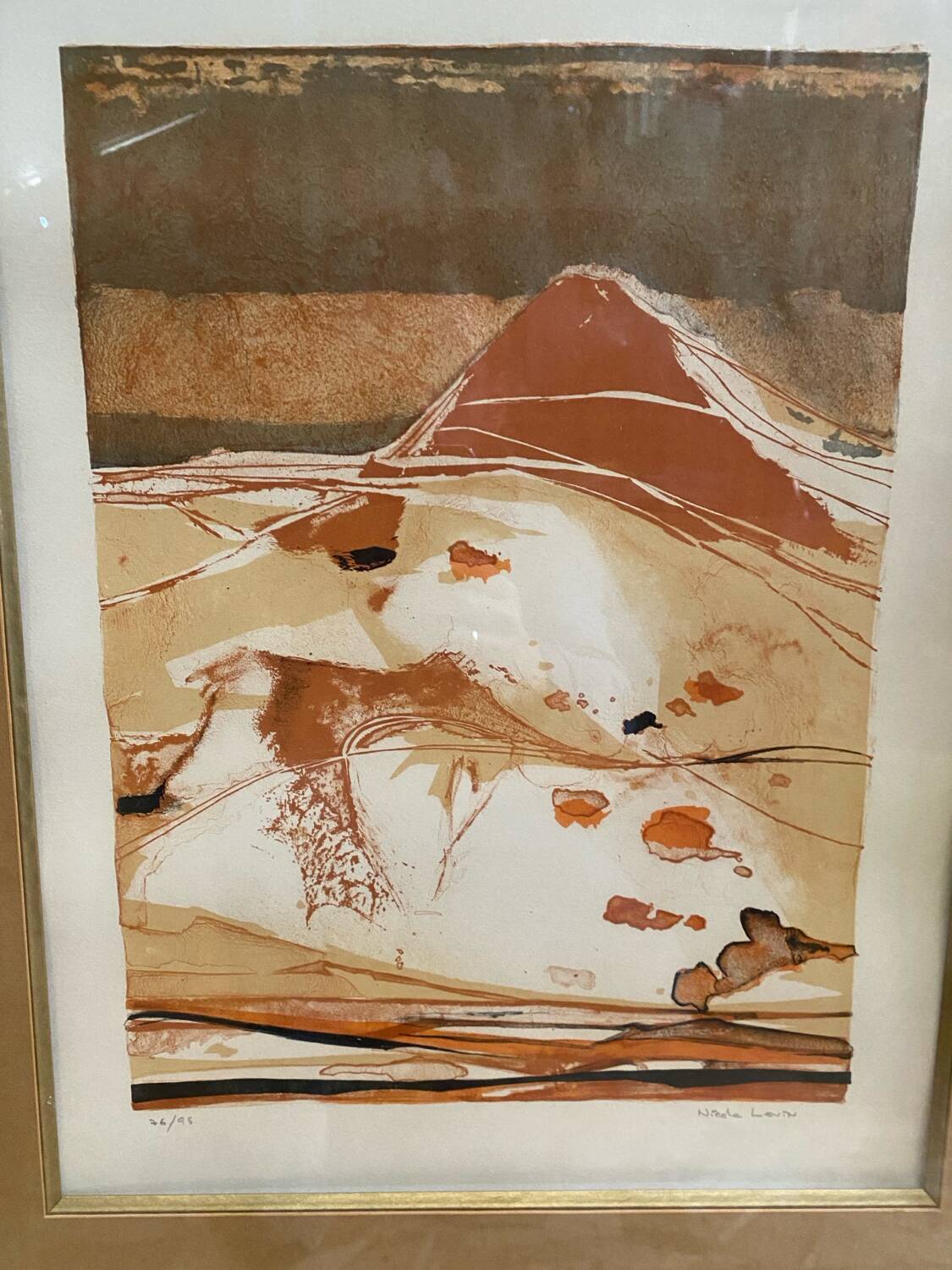 Old lithograph nicole tercinet levin “composition” + golden frame