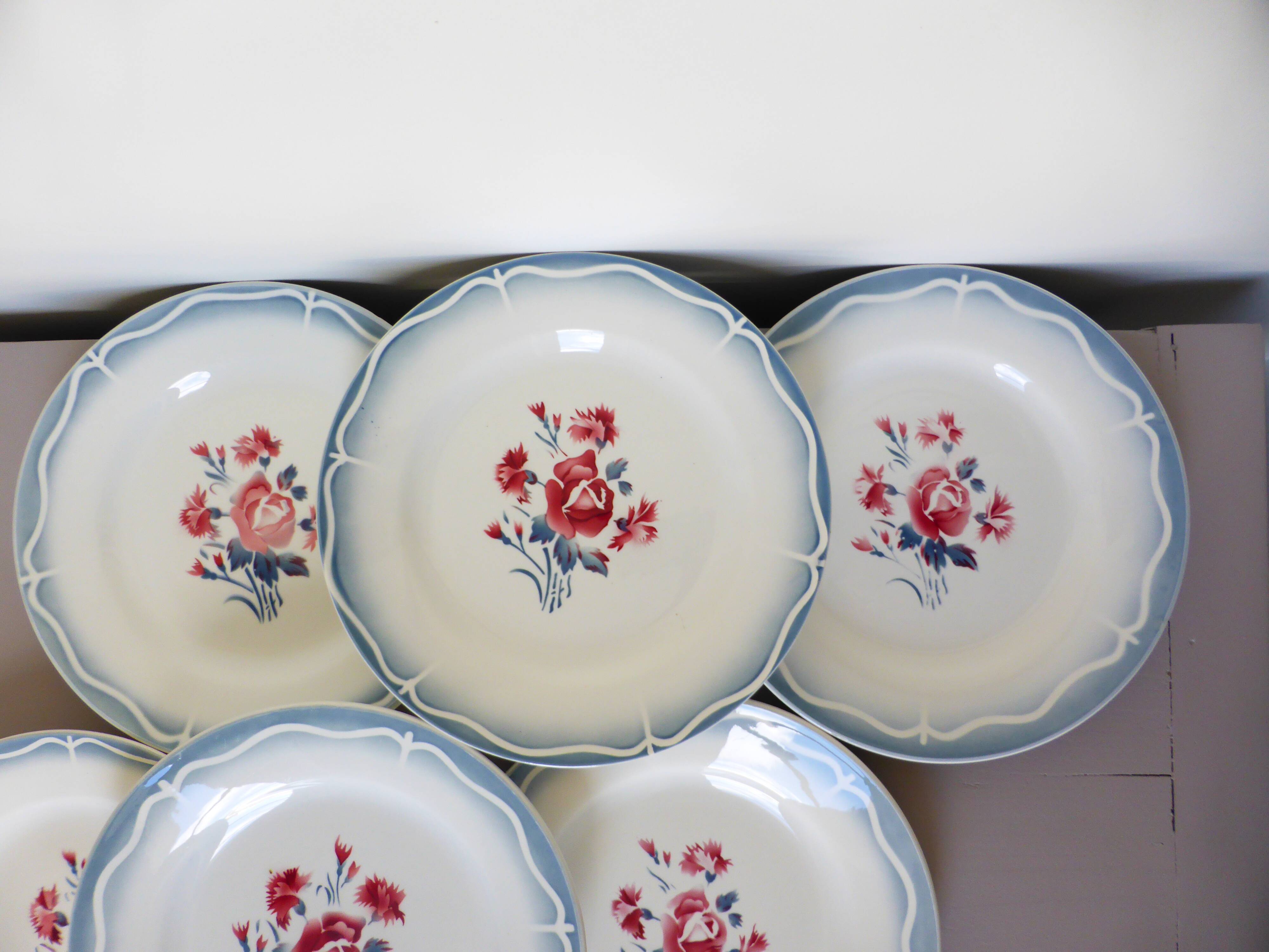 6 flat plates of Digoin Sarreguemines model Nina Rosa 210404