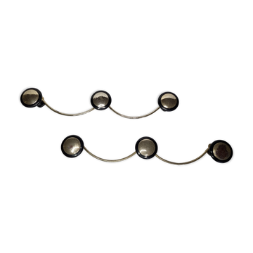 Pair of vintage wall coat racks in gold metal