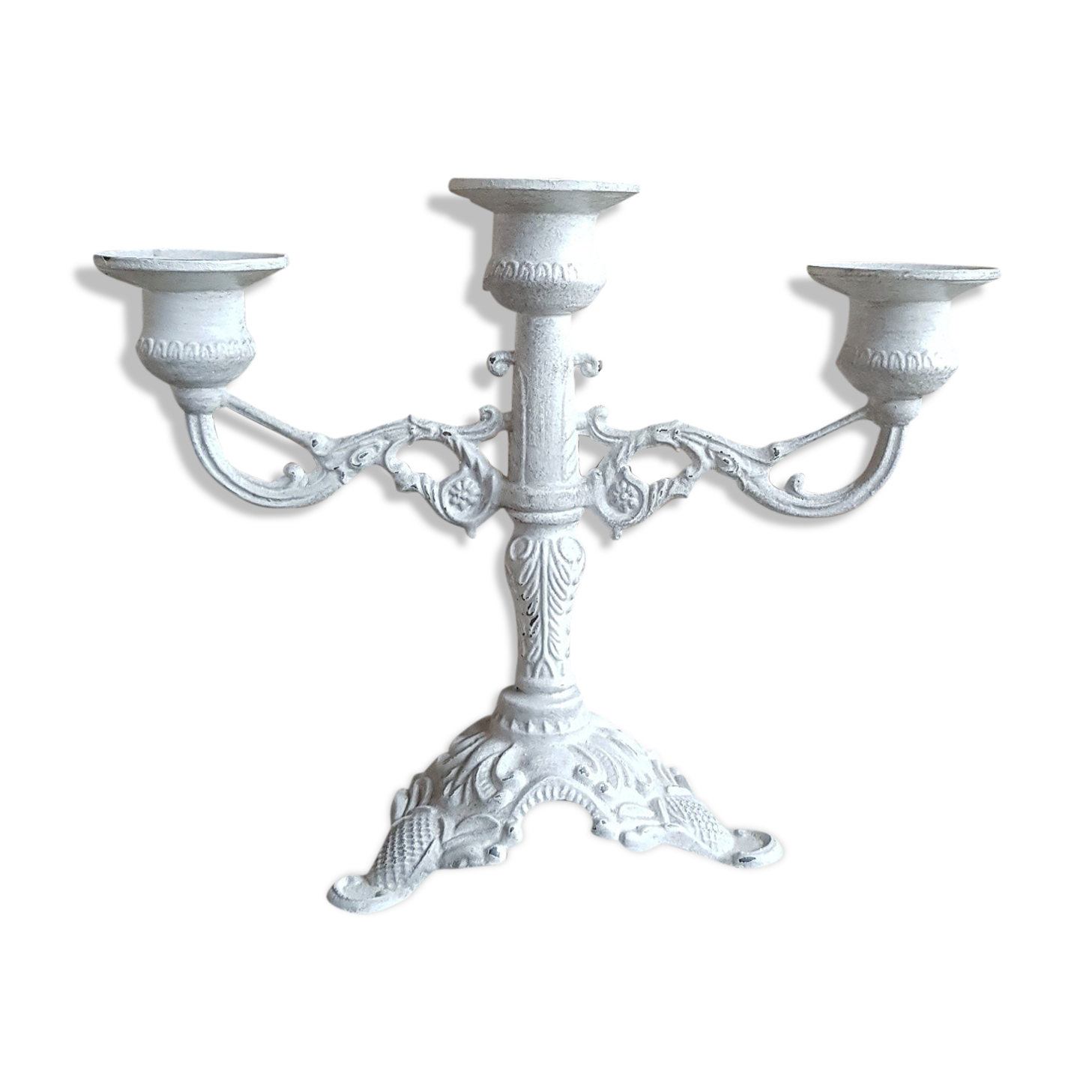 Candlestick candlestick 3 lights patinated white aged effect