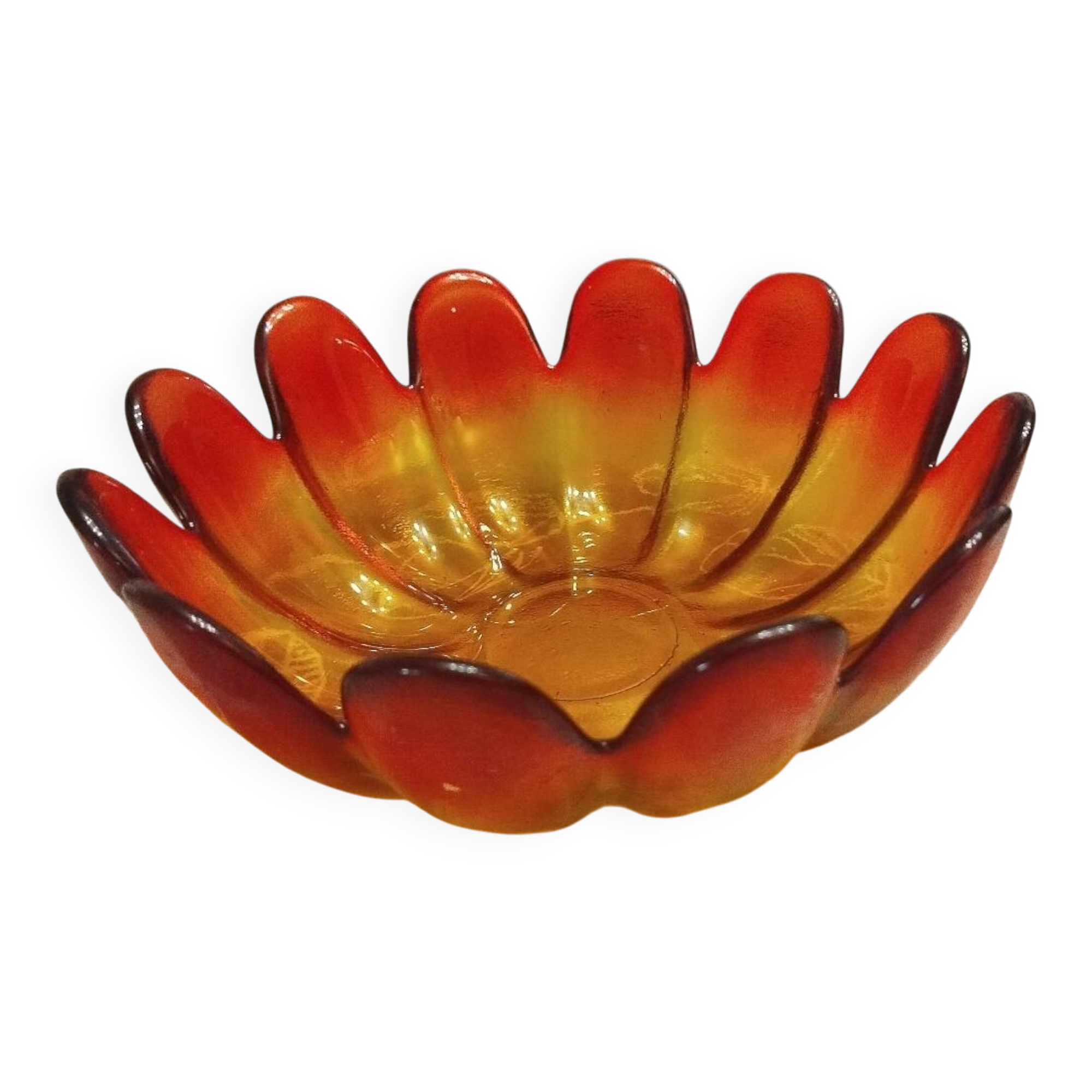 Very rare Indiana glass, amber lotus flower.
