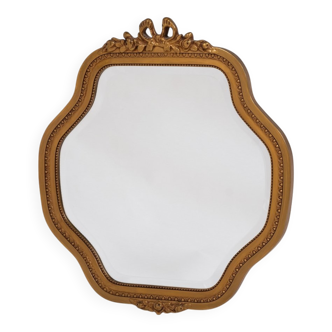 Antique Gold Mirror with Faceted Glass, 1800s