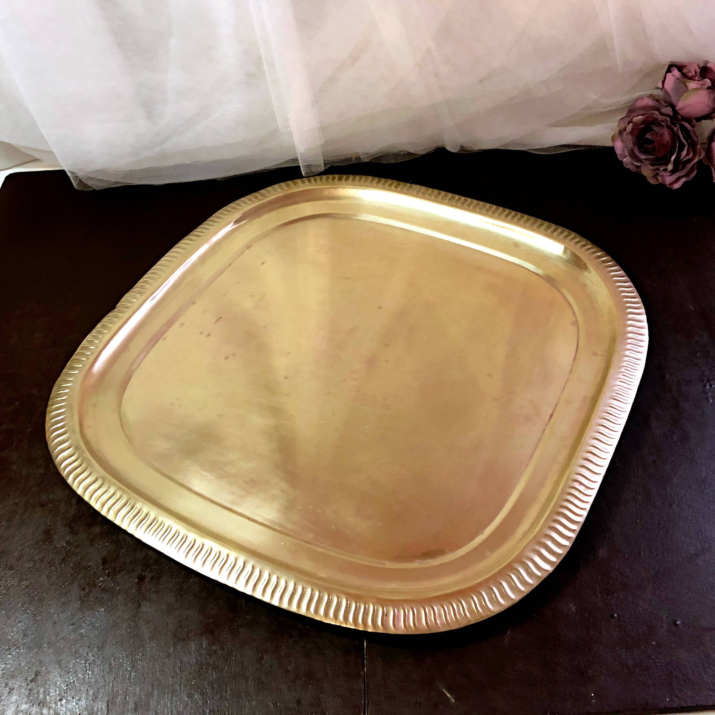 Large gilded copper serving tray early 20th century
