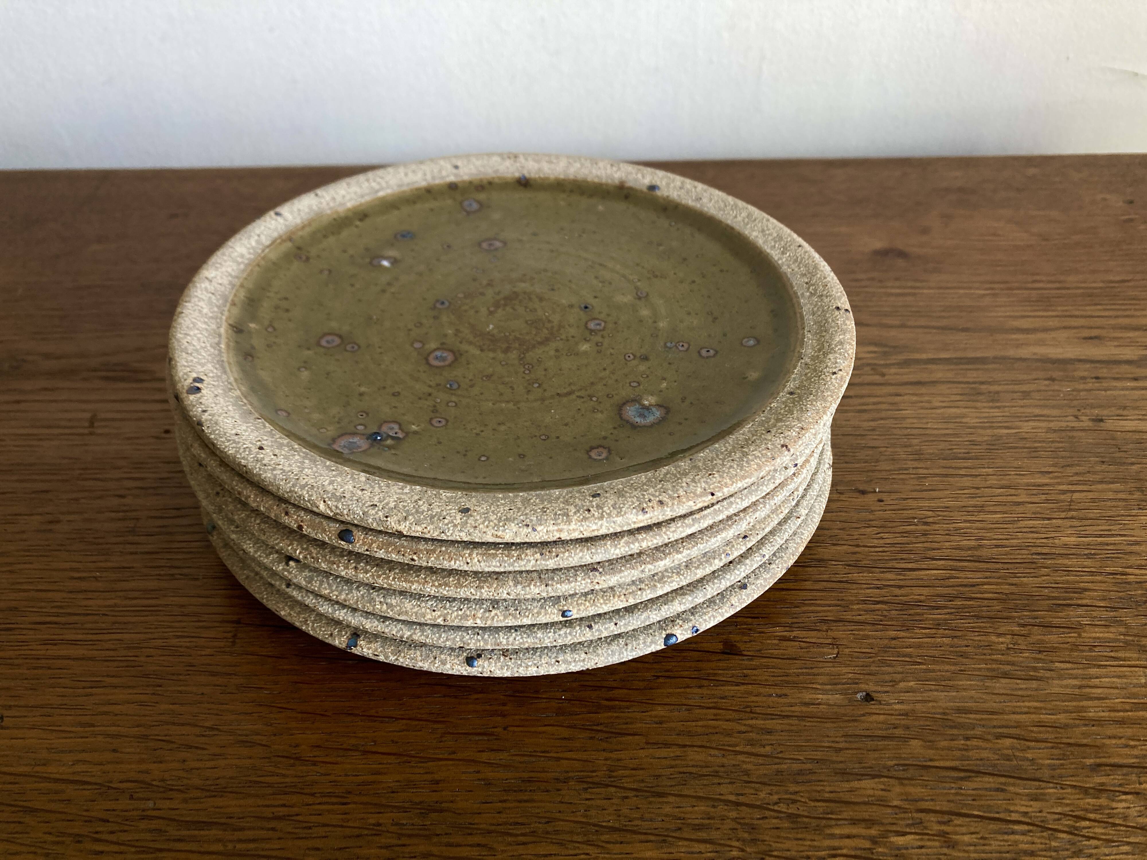 Set of 6 dessert plates by Pierre Digan, La Borme 1970