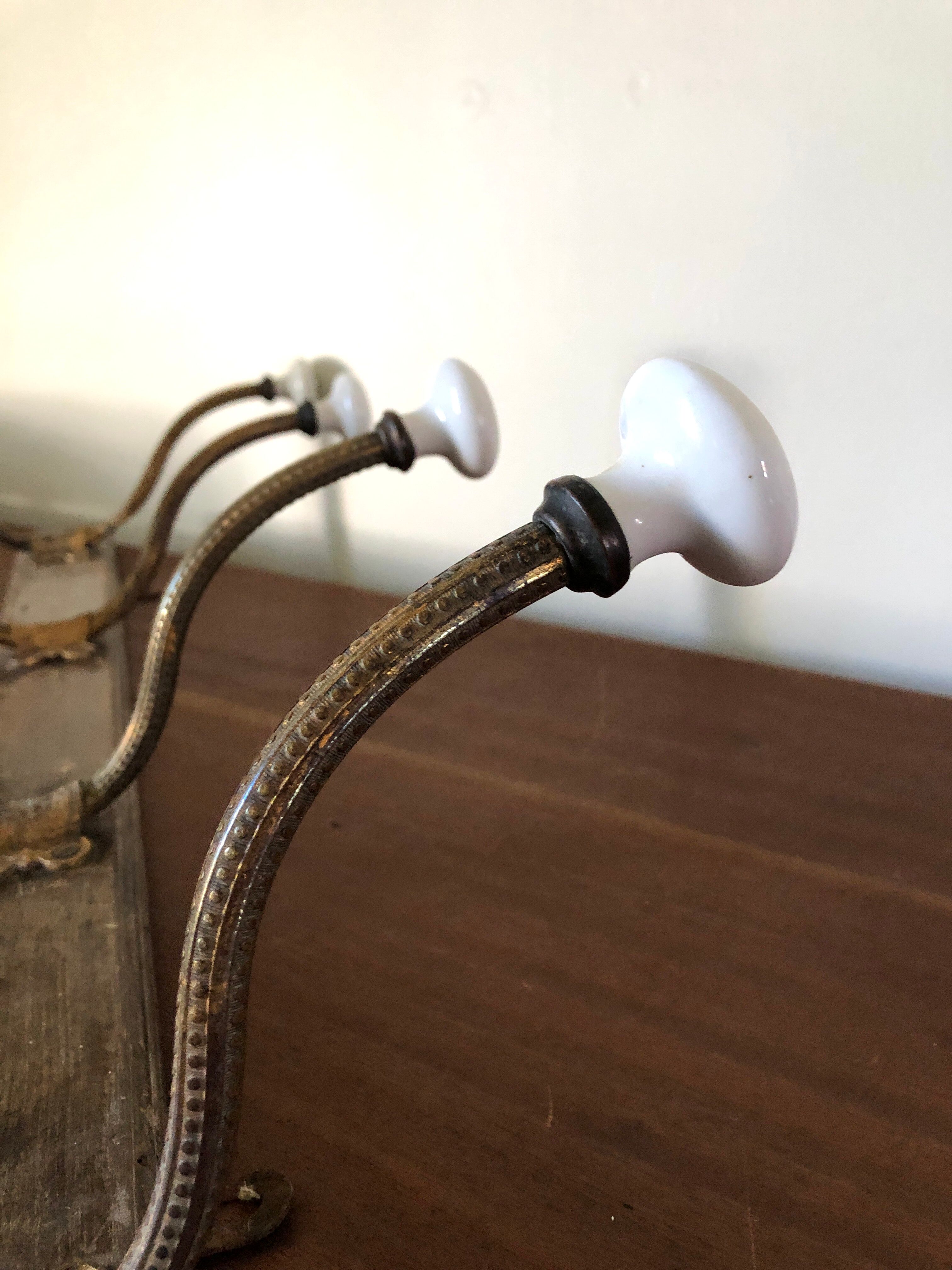 Coat rack 1900 in wood, ceramic and wrought iron