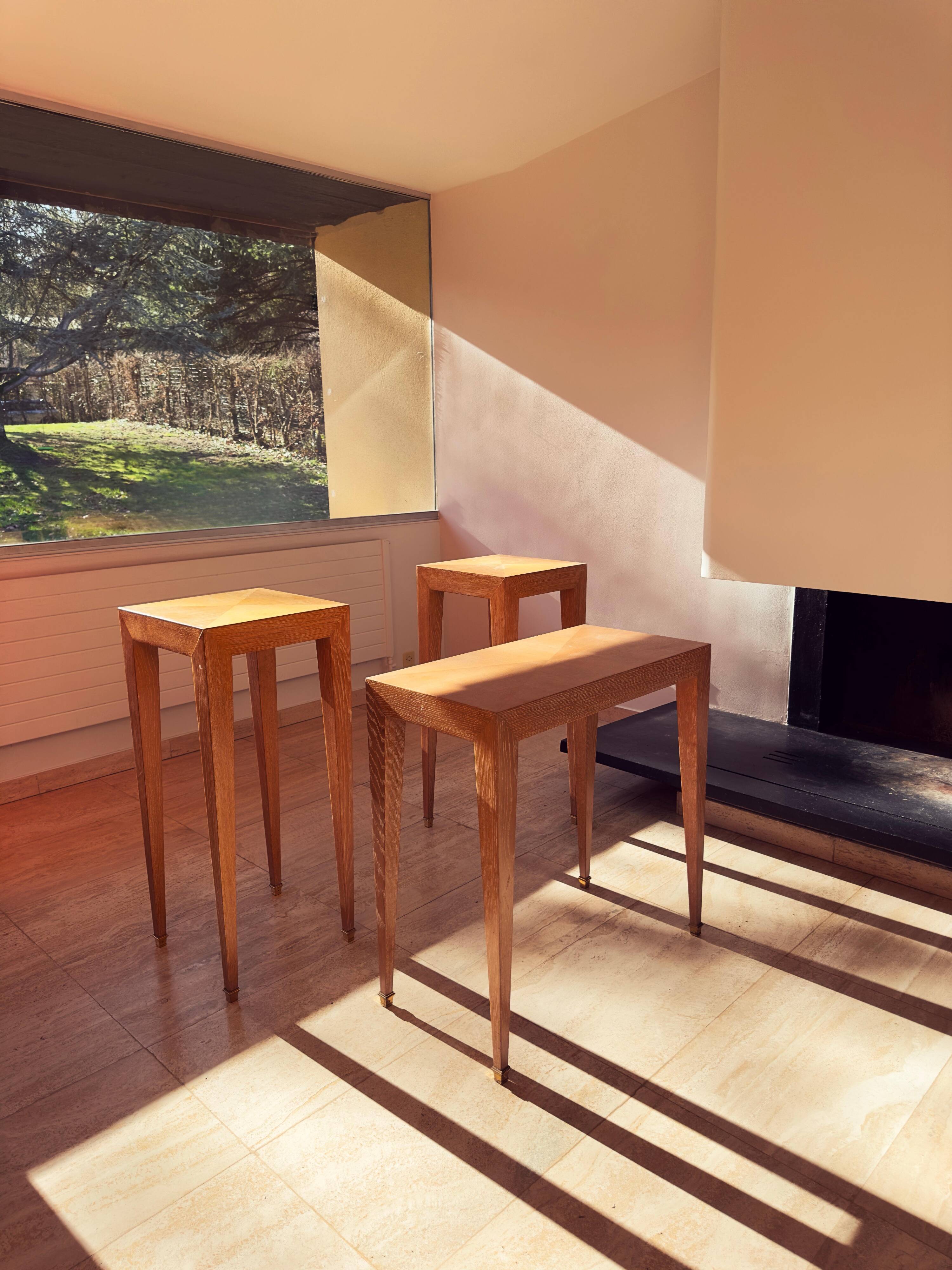 Set of 3 Pedestals and Console Table by Jacques Grange, France, 1973