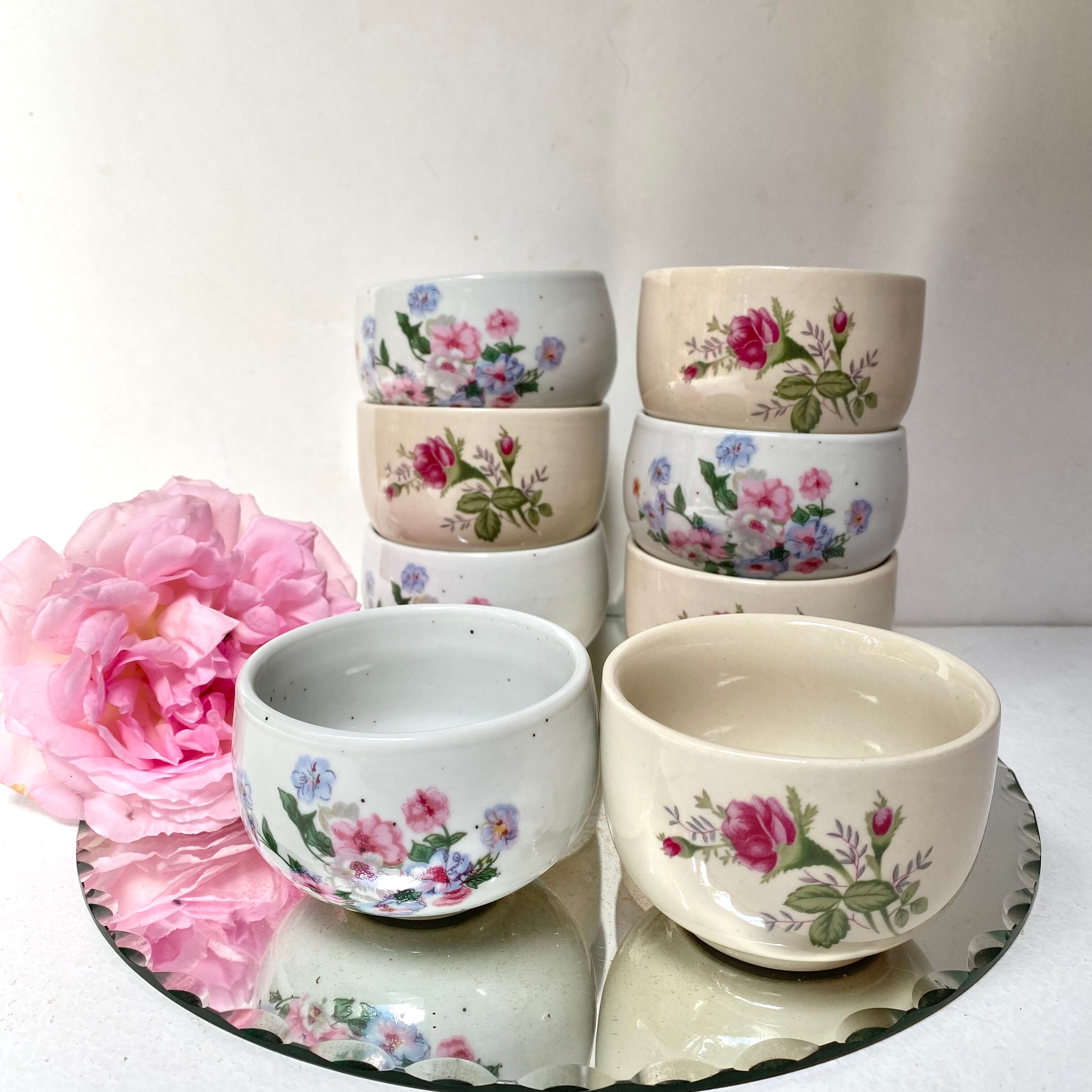 Vintage stoneware coffee tea cups