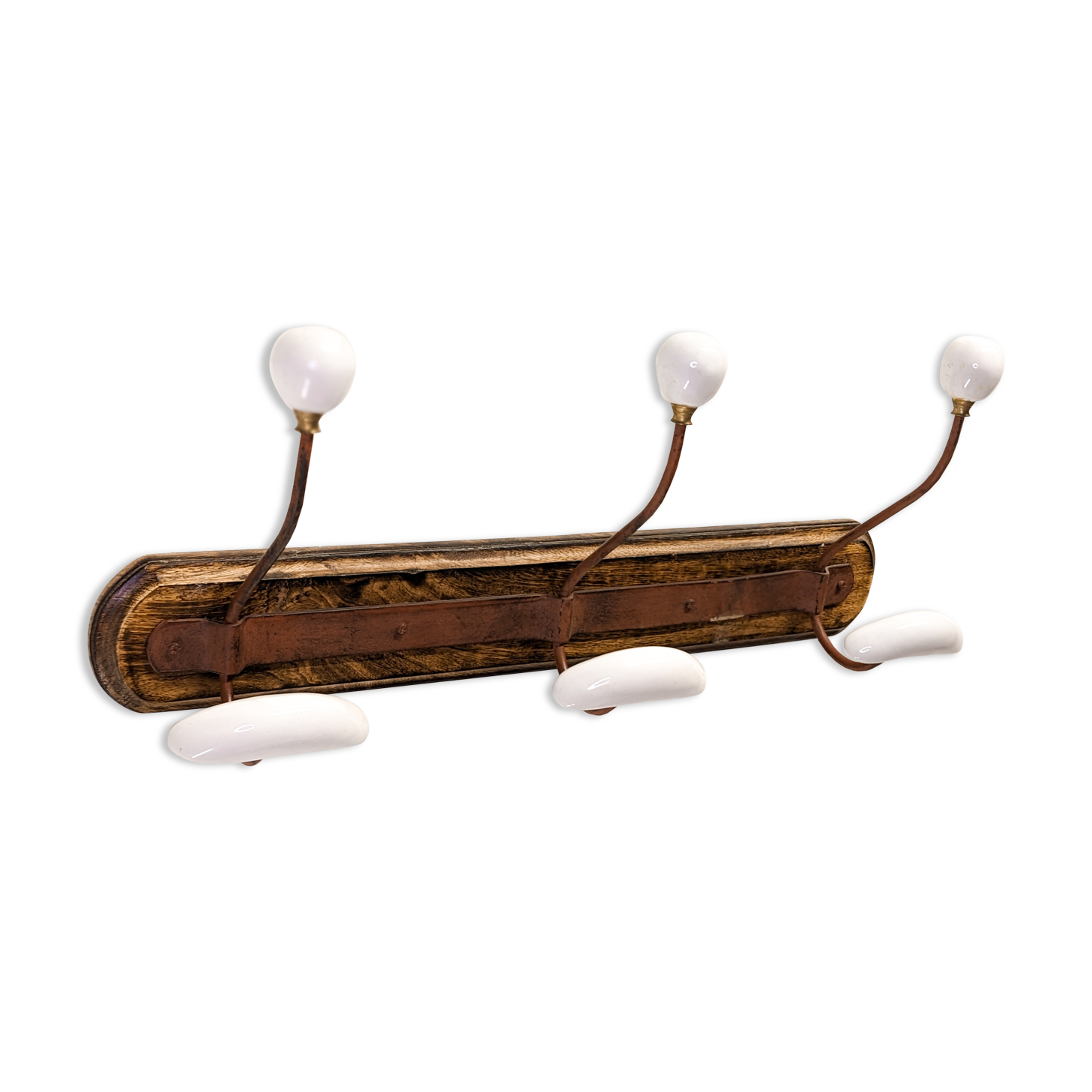 Coat rack in wood and porcelain
