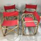 Lot of 4 chairs in rattan and red fabric, folding, 1960s
