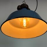 Industrial Blue Enamel Factory Lamp with Cast Iron Top, 1960s