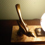 Art deco lamp, to pose, marble base, brass bird decoration, opaline - 40s