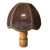 Vintage Woven Table Lamp – Wood & Rattan – 1970s