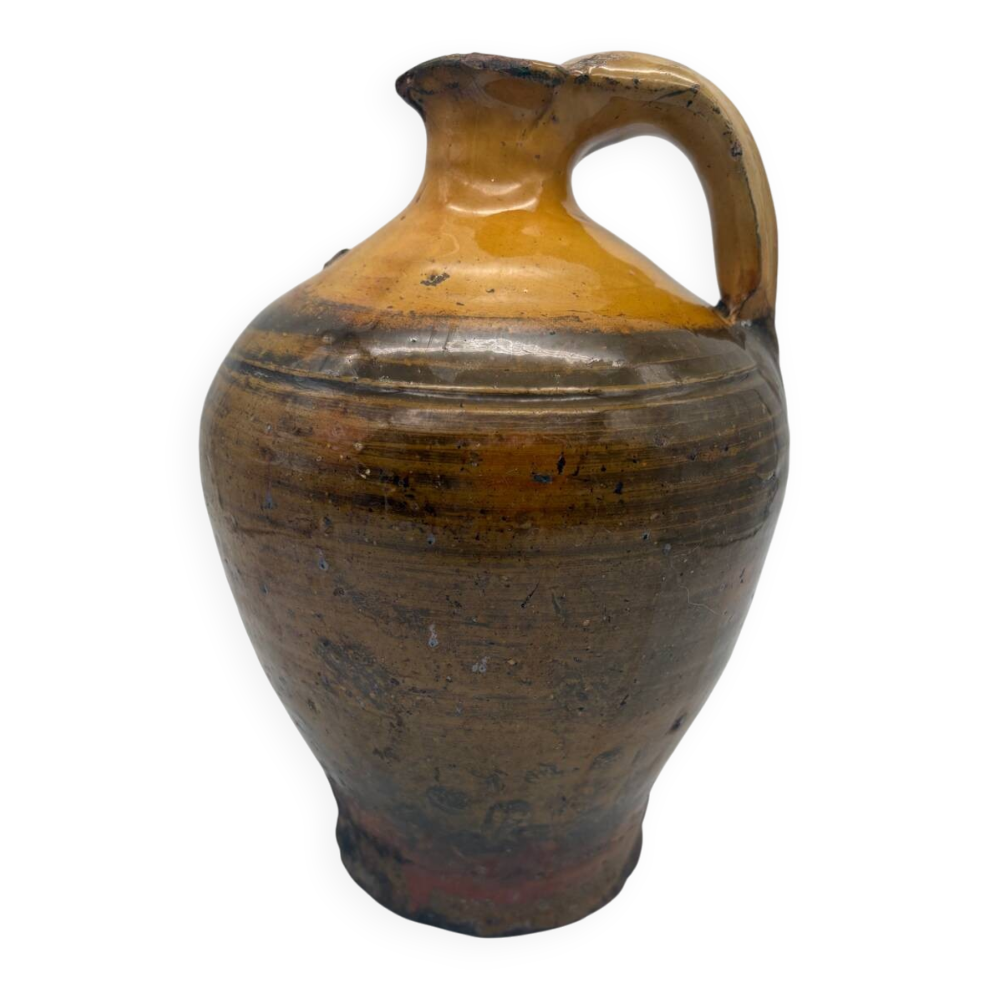 Yellow glazed terracotta pitcher, Spain, 19th century