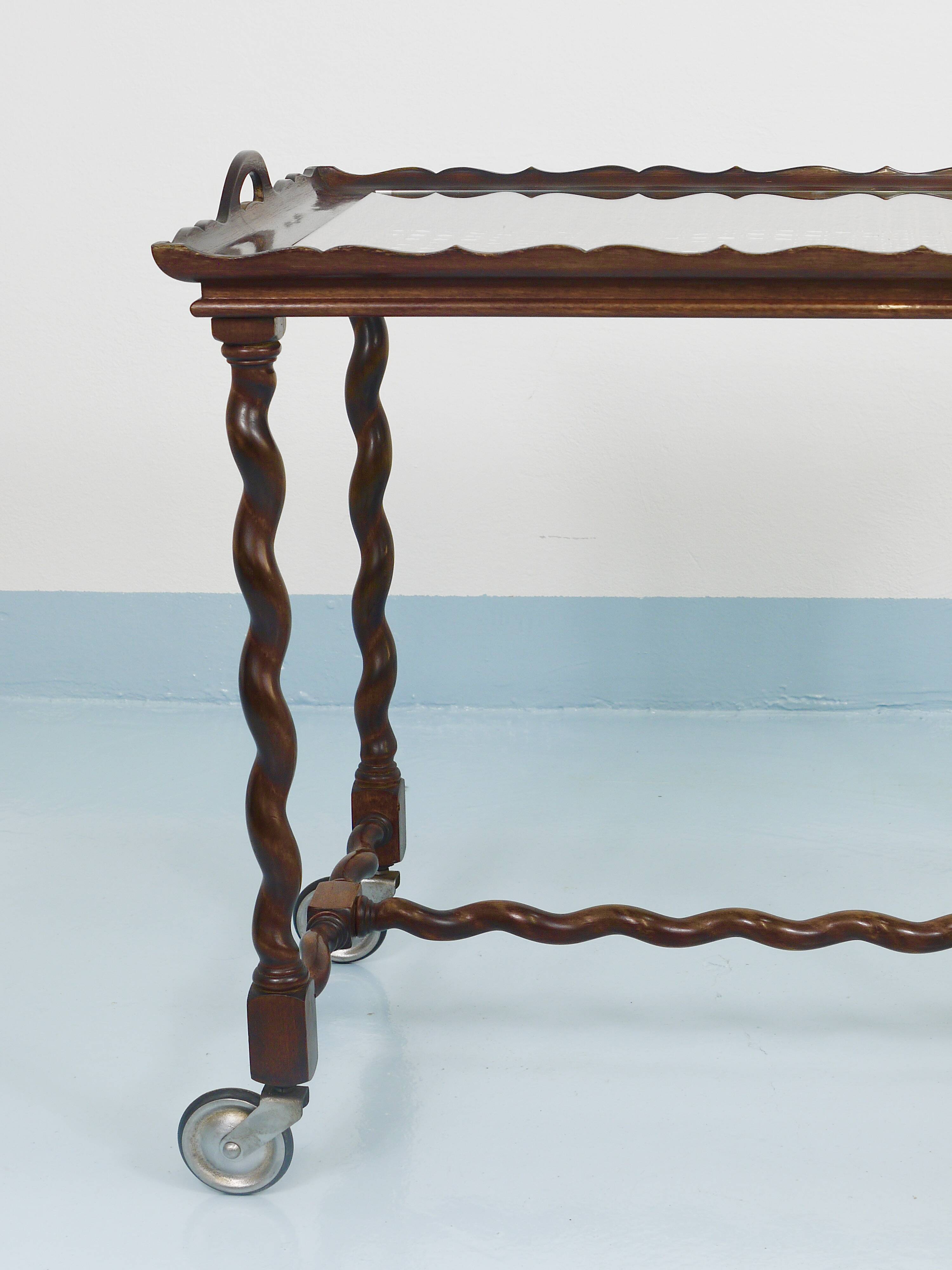 Antique Neo-Baroque Italian Barley Twist Bar Cart Serving Trolley, 1920s
