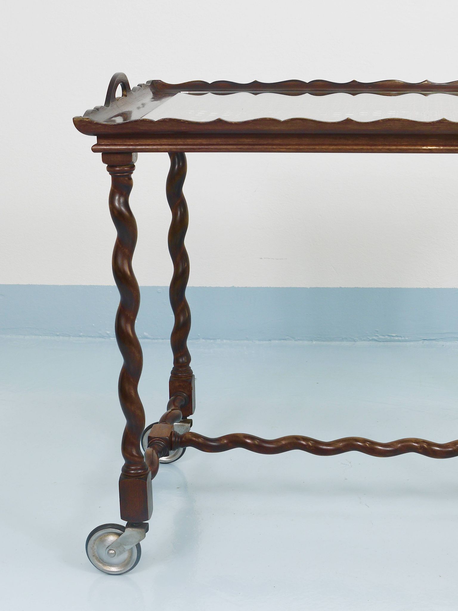Antique Neo-Baroque Italian Barley Twist Bar Cart Serving Trolley, 1920s
