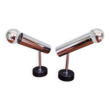 Pair of chrome metal wall lights, Staff Leuchten, Germany, 1970.