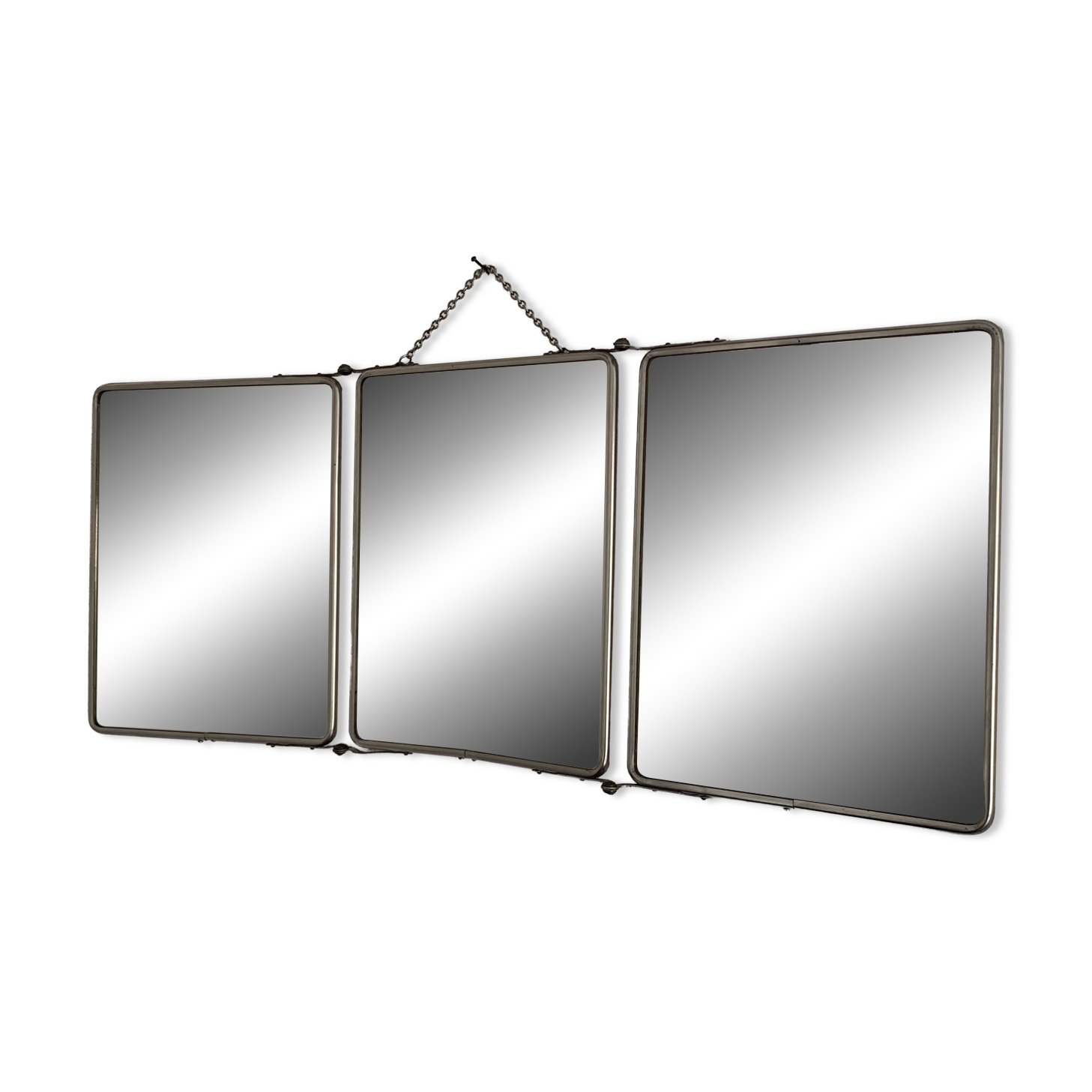 Vintage 1950s triptych barber's mirror, terracotta - 27 x 65 cm