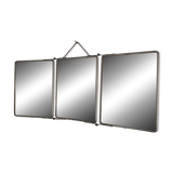 Vintage 1950s triptych barber's mirror, terracotta - 27 x 65 cm