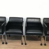 Set of 4 armchairs in leather and black lacquered metal. Rosenthal