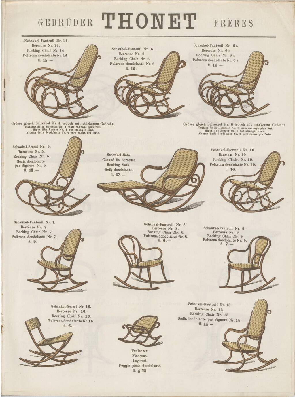Footrest known as "Flaneuse" by Thonet, 1910 - Blond bentwood