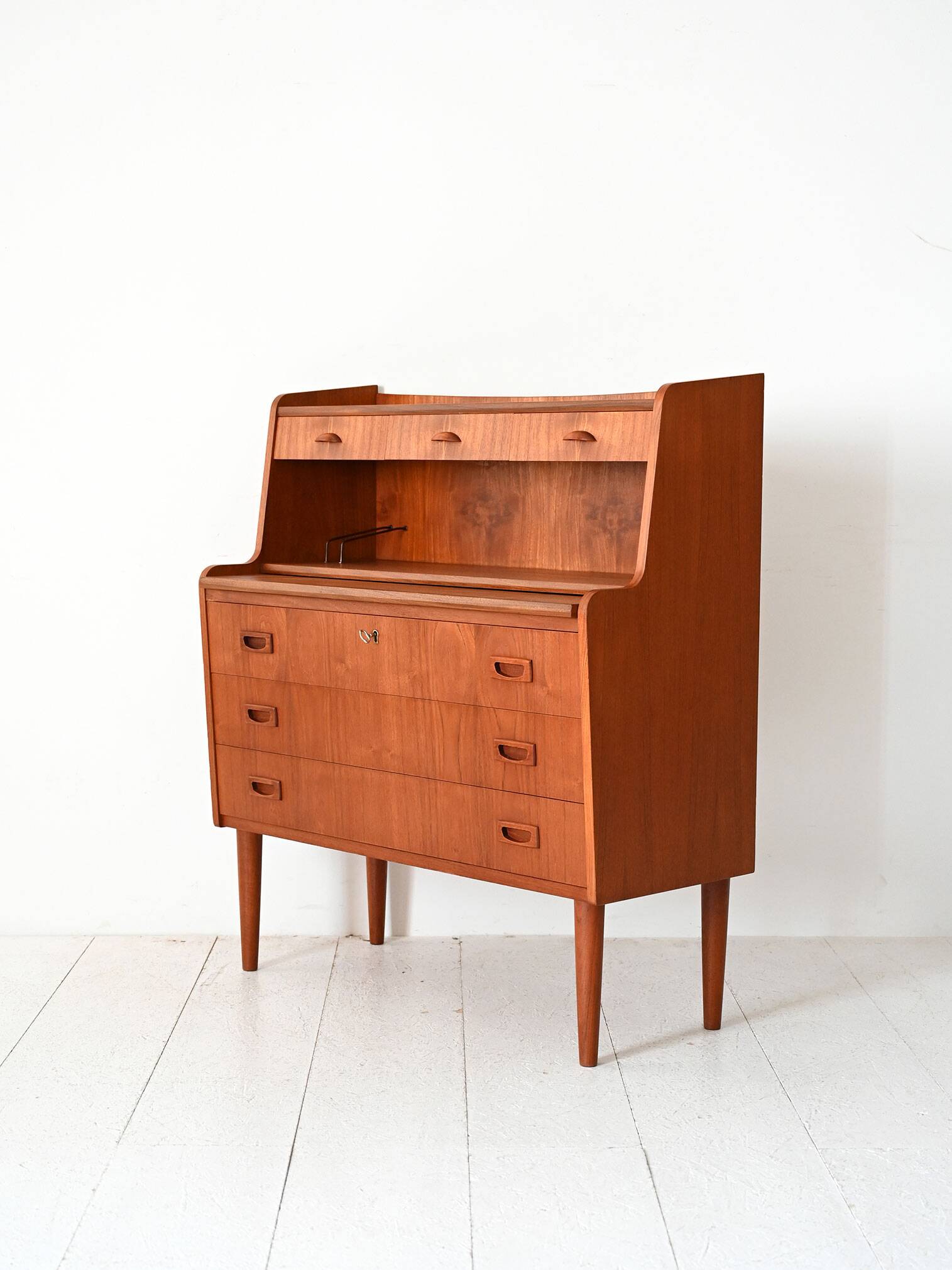 1960s Scandinavian Teak Secretaire with Sculpted Handles