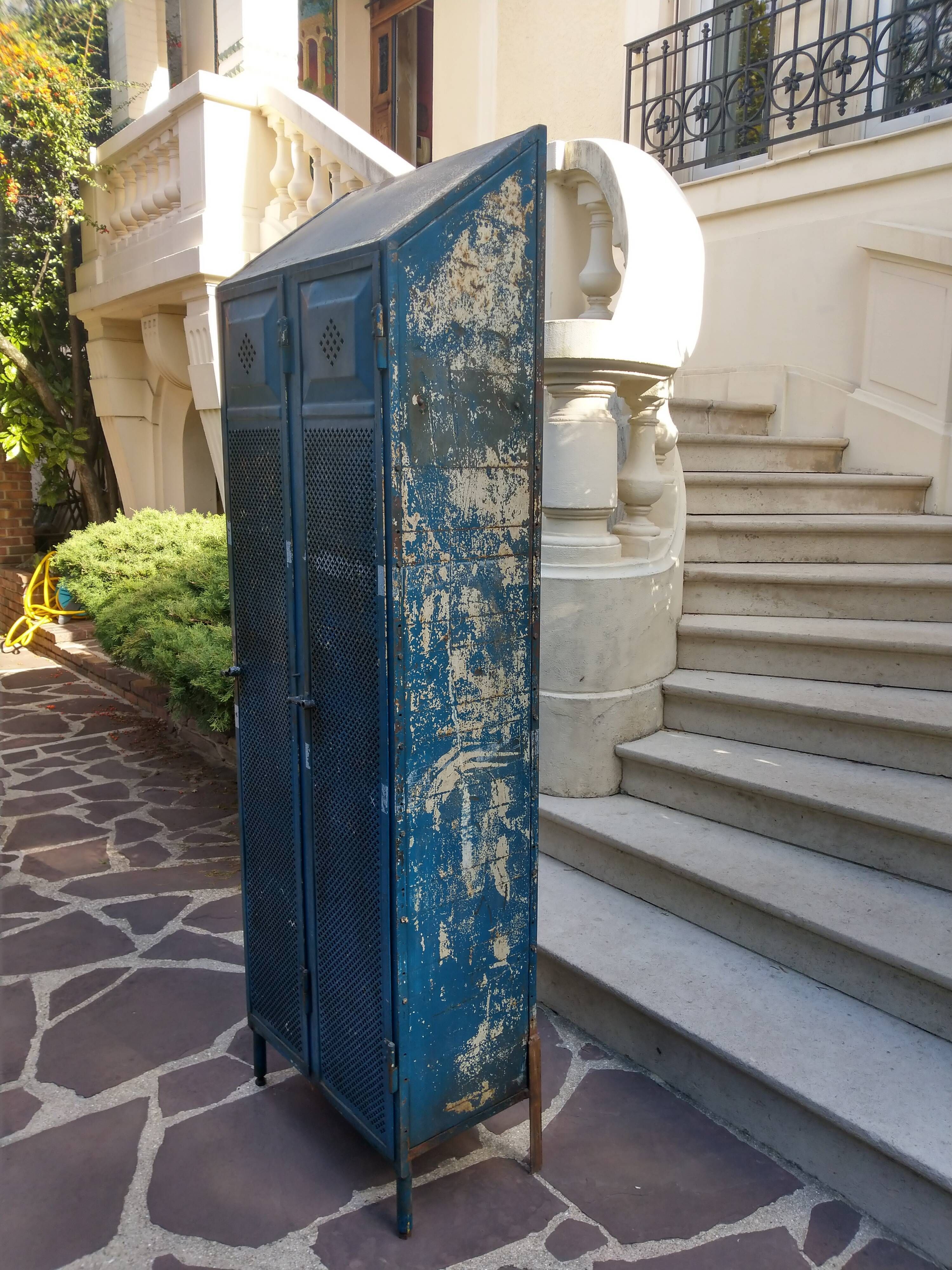 Vintage blue industrial cabinet, original condition, 1930s