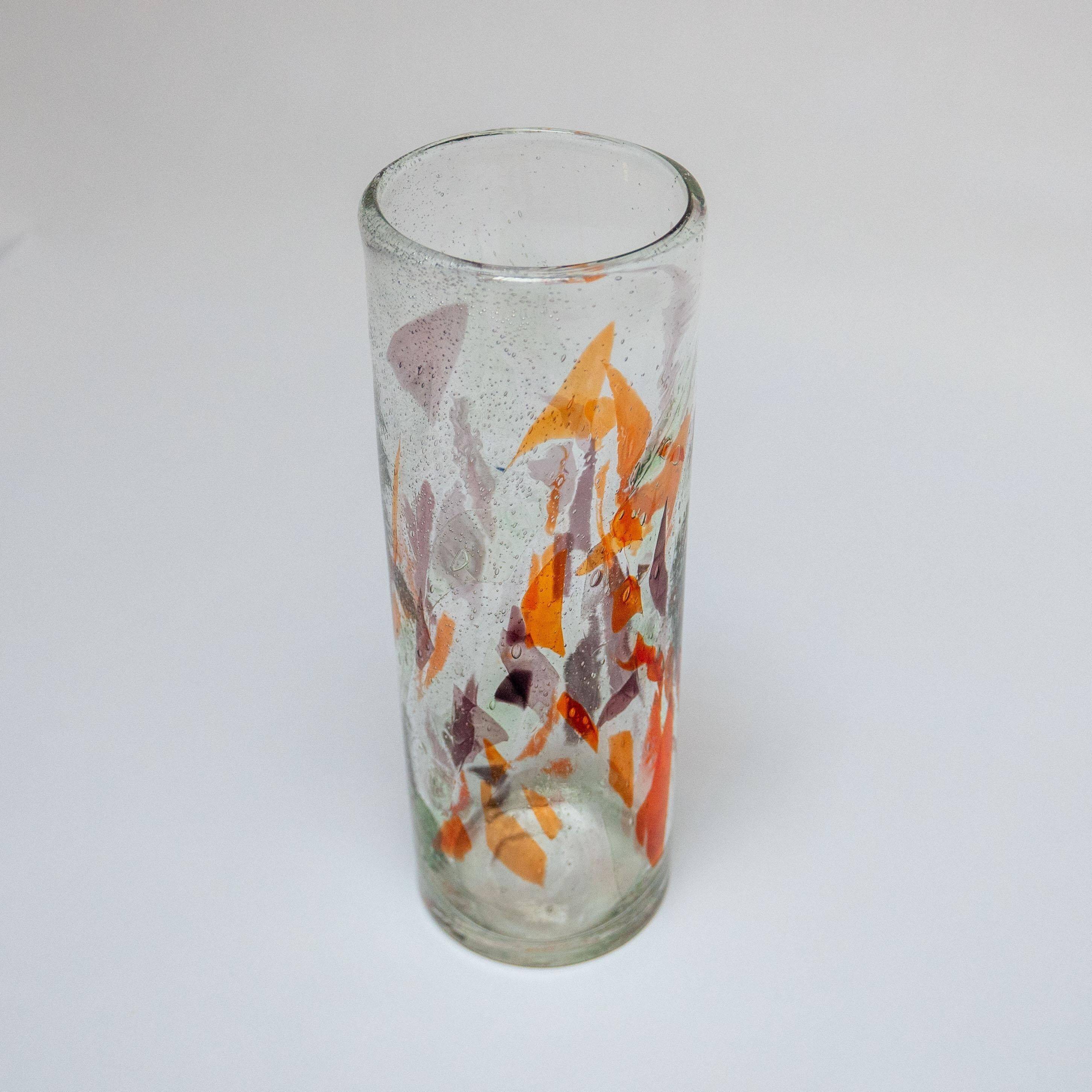 Vintage Tall Italian Vase in Clear Murano Glass with "Mosaic" Flakes Decoration
