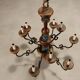 Antique wooden and brass chandelier with 9 lights, Italy, 20th century.