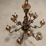 Antique wooden and brass chandelier with 9 lights, Italy, 20th century.