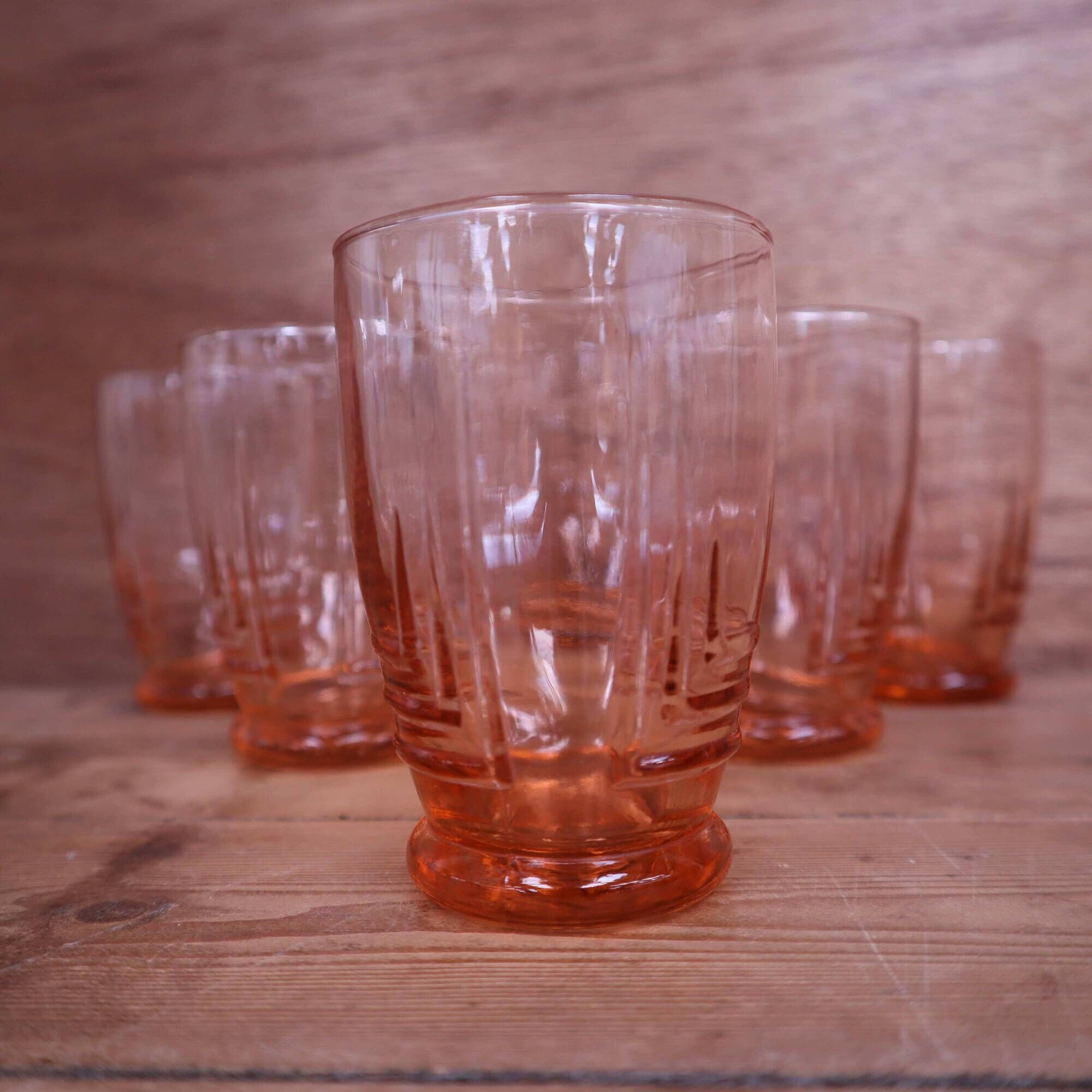 Lot 6 anciens verres à eau vieux rose années 1950