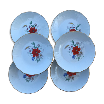 Série de 6 assiettes creuses en porcelaine de Saint Amand