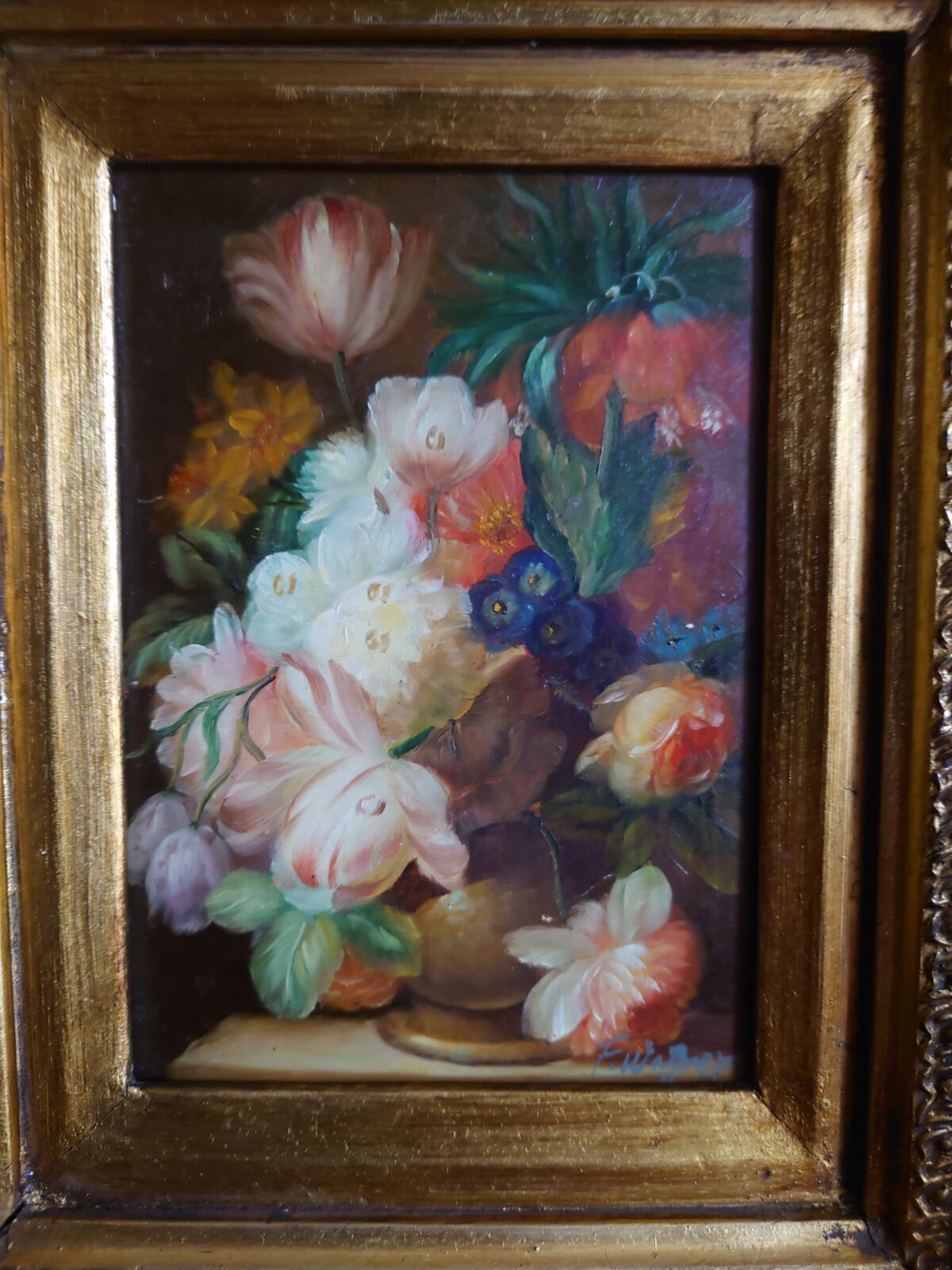 Oil on wood signed gilded frame XX centuries