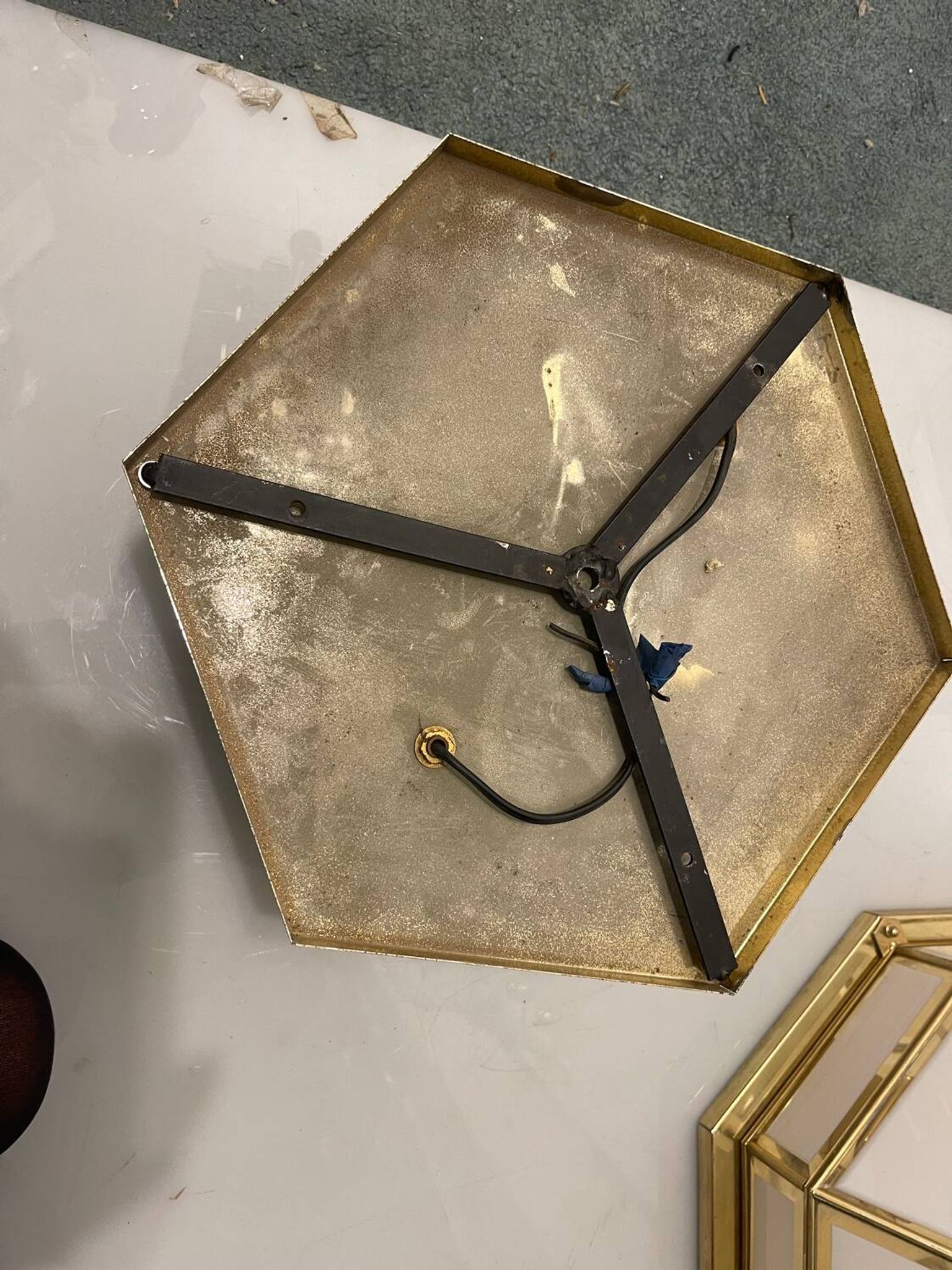 Hexagonal Brass Glass Sconces Set of 2