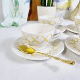 Set of 4 cups and 5 under cups in ceramic FB Badonviller
