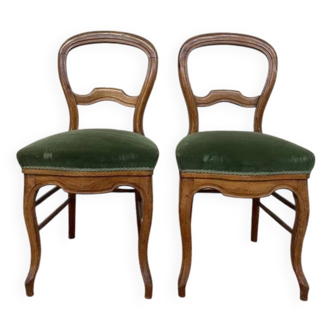 Paire de chaises époque Louis Phillipe en velours vert
