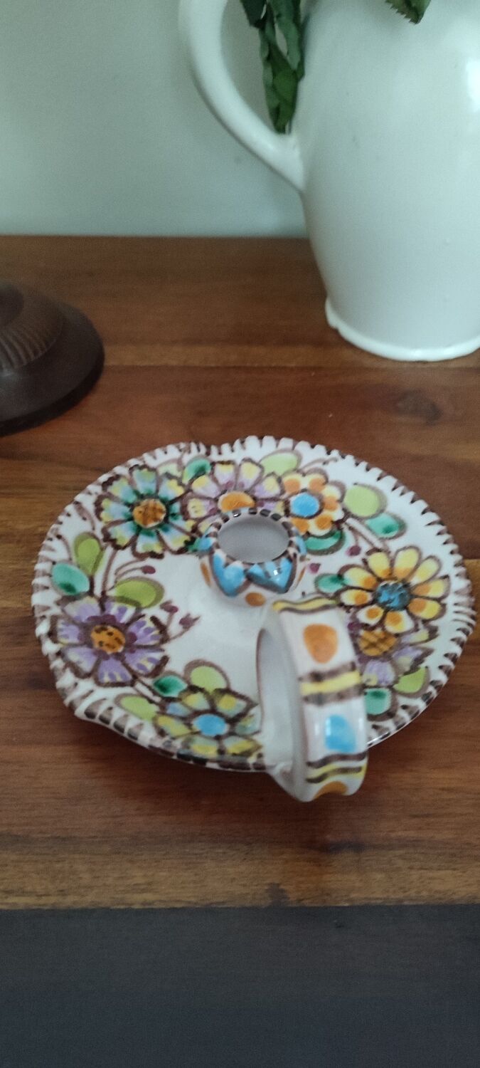 V.Pinto ceramic candle holder, Vietri. floral decor