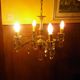 Rococo chandelier with crystal pendants, 4 lights, brass and metal 1950/1960