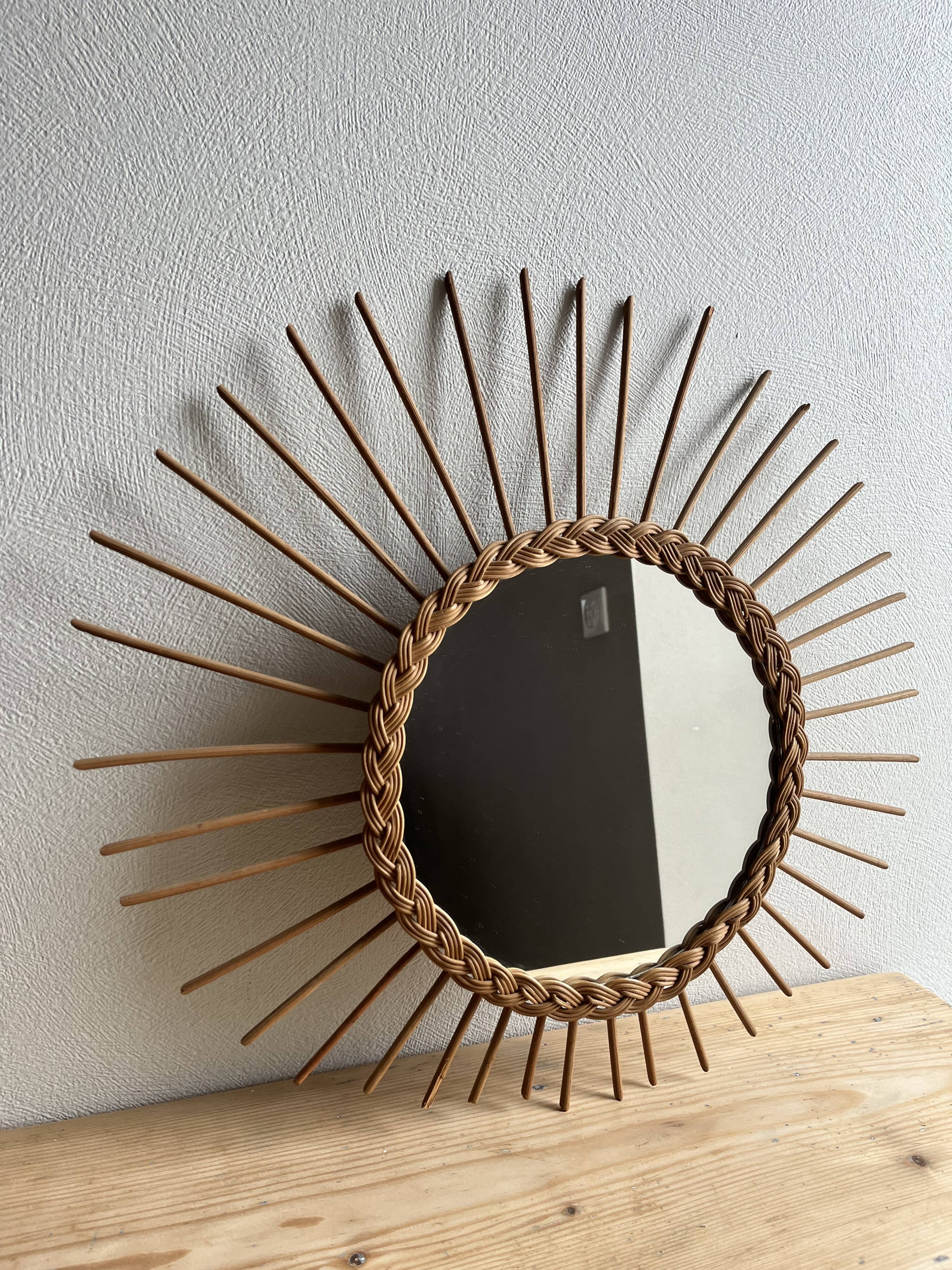Vintage rattan sun mirror