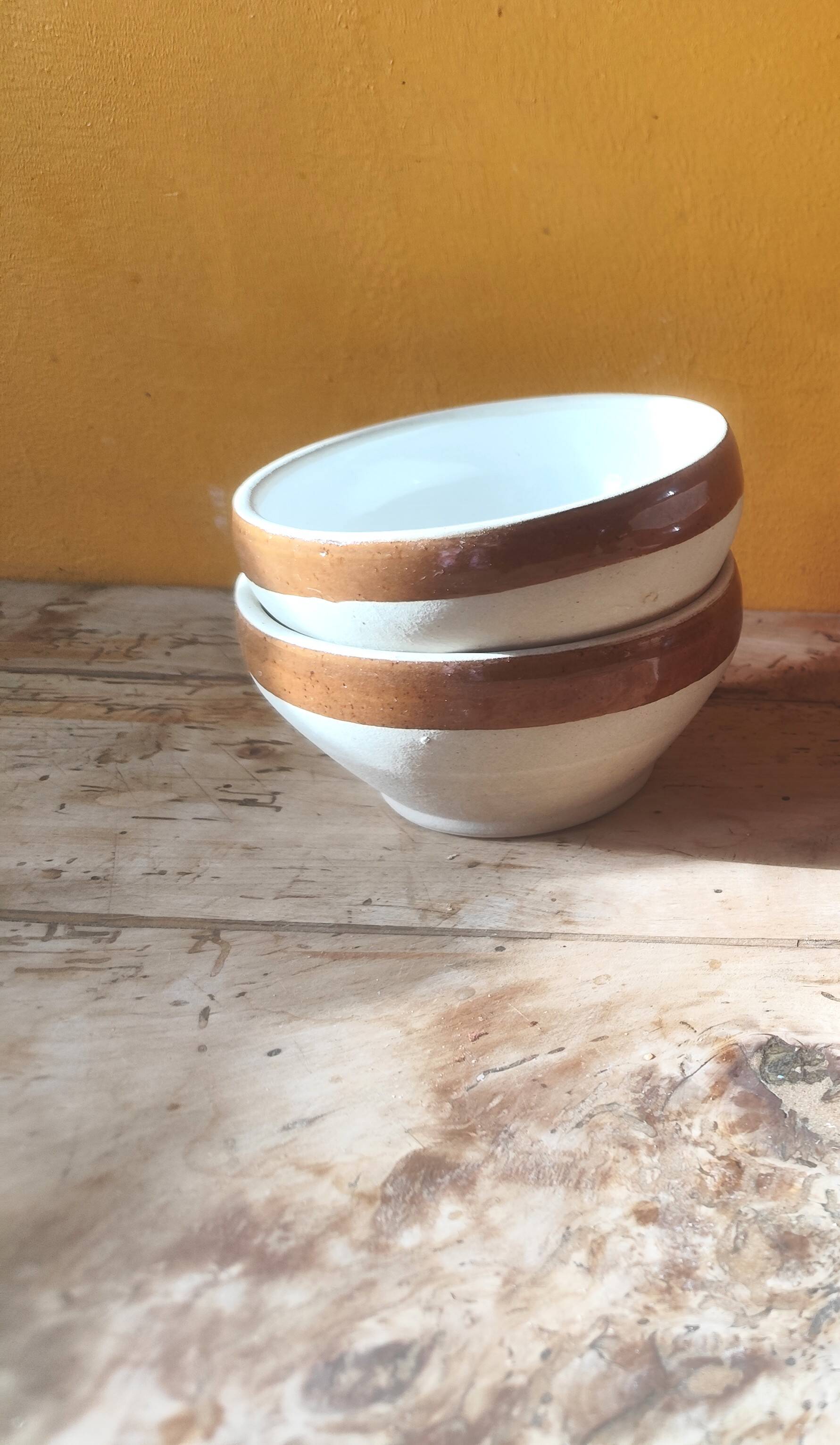 Set of 2 small stoneware bowls from Digoin, rustic serving bowls