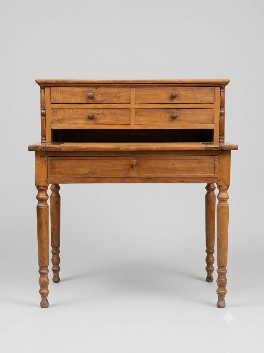 Antique Louis Philippe style desk with a 19th-century tier - 6 drawers - extendable leather top.